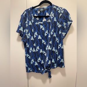 Blue floral front tie top